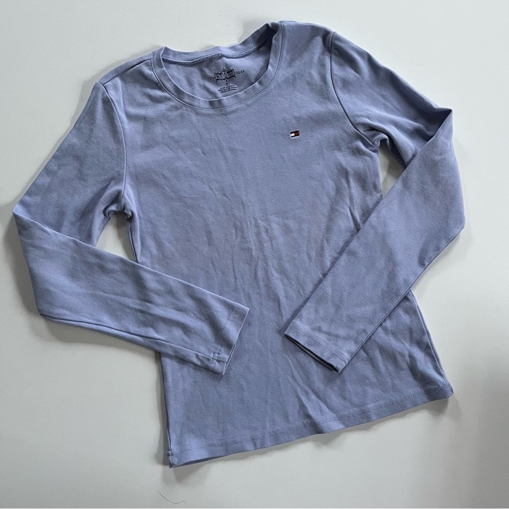 Tommy Hilfiger Blue Long Sleeve Top - Light Blue Logo - Size Medium